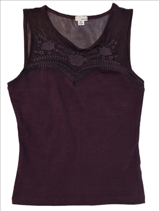 Garage Tops - Garage Plum Lace Yoke Sleeveless Tank Top